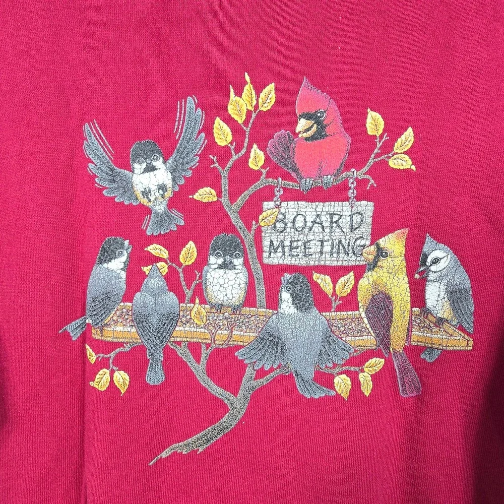 Vintage Calico Harbor Jerzees Red Bird Board Meeting Sweatshirt Medium USA Made